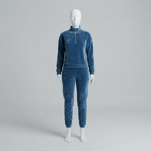 Women's Winter <b>Velvet</b> Embroidered Patches High Street <b>Tracksuit</b> Set Full Sleeve Hooded Zipper Casual Solid Color Ankle Length - Product Image 1