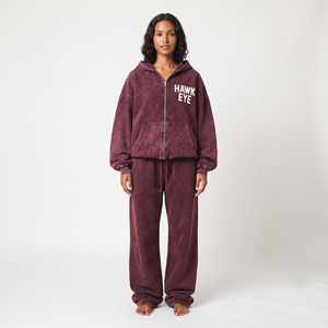 Conjunto Deportivo de Moda Urbana para Mujer, Venta al por Mayor, Color Sólido Personalizado, Lavado Ácido, Sudadera de Algodón de Dos Piezas, Logotipo Personalizado, Hombros Caídos - Product Image 1