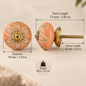 Pomo de Cerámica SHUBHAM con Diseño Floral de Melocotón y Base Dorada, Tirador Decorativo para Cajones y Muebles - Product Image 6