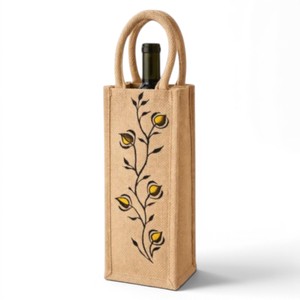 Handcrafted Jute Wine <b>Bottle</b> <b>Bag</b> with Embroidery | Eco-Friendly Gift, Beverage & <b>Bottle</b> Carry <b>Bag</b> - Product Image 1