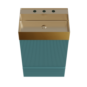 Mobile bagno Gada 20 pollici a righe acquamarina con lavabo integrato in acciaio inossidabile 304 spazzolato oro, autoportante per bagni - Product Image 5