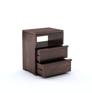 Table de chevet moderne en bois massif avec 2 tiroirs, étagère ouverte et armoire latérale, marron, pour chambre à coucher, salon - Product Image 2