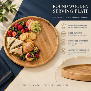 Plateau de service polyvalent en bois de manguier poli avec rebord extérieur surélevé et grain de bois chaud |   Plateau multifonctionnel durable pour fruits - Product Image 5
