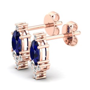 Boucles d'oreilles REYES en saphir bleu taille ovale 0,86 carat pour femme, en or 14K avec diamants et fermoir à vis, prix de gros - Product Image 3