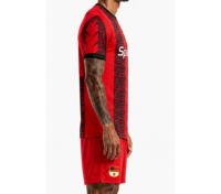 Maillot de football pour homme Sprint, rayé rouge et noir, col rond, manches courtes, polyester respirant, vêtements de football