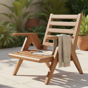 Fauteuil de salon moderne de luxe de la collection TEAK, cadre en teck massif, assise rembourrée douce pour salon, hôtel, jardin - Product Image 1