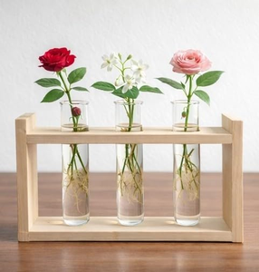 Wooden Art <b>Deco</b> 3-Hole Test Tube Vase Holder Stand Glass Tubes Eco-Friendly Handmade Wall Decorative Centerpiece for Weddings - Product Image 1