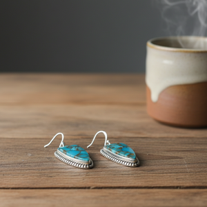 Boucles d'oreilles pendantes en turquoise bleue et cuivre, argent sterling 925, plaqué or rose et or jaune, faites à la main, style bohème, bijoux triangulaires, cadeau pour femme - Product Image 3