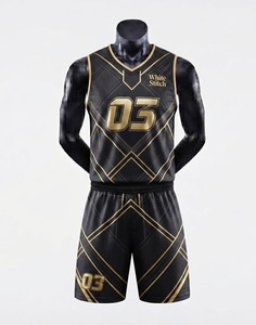 Ensemble de maillot de basket-ball pour femme White Stitch, imprimé géométrique noir et or, sans manches, col rond, respirant et anti-transpiration - Product Image 1