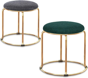 Luxury Upholstered Fabric <b>Stool</b> with Gold Metal Legs Art Deco Design Durable Round Vanity Chair for Bedroom and Living <b>Room</b> - Product Image 2