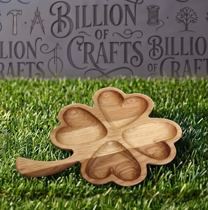 <b>Wooden</b> Clover Shaped Storage Tray With 4 Compartments Carved Design For Table Use <b>Varnished</b> Finish - Product Image 6