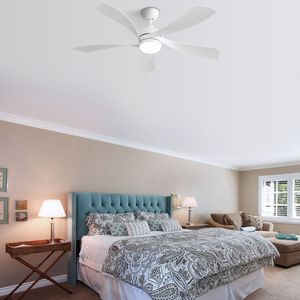 Ventilatore da soffitto moderno a LED da 52 pollici con pale in ABS dimmerabili a 3 colori, telecomando e motore DC reversibile, bianco - Product Image 2