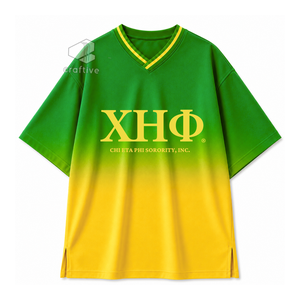 Camiseta Oversize para Mujer Chi Eta Phi, Verde Amarillo, Casual, Holgada, Cuello en V, con Gráfico de Hermandad, Ropa Universitaria Griega - Product Image 1