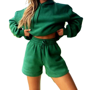 Conjunto de sudadera con capucha verde liso para mujer, informal, de algodón tejido, felpa francesa, para verano, conjuntos de sudaderas con capucha y sudaderas para hombre - Product Image 3
