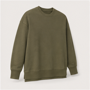เสื้อสเวตเชิ้ตคอกลมทรงหลวมสีเขียวขี้ม้าสำหรับผู้ชาย รุ่น MCRW-0033 ผ้าคอตตอนเทอร์รี่ย้อมสีแบบ Garment Dyed  ขอบยางยืดแคบ - Product Image 3