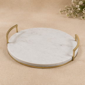Round Marble <b>Storage</b> Tray With Brass Handles Minimalist Design Indoor <b>Tabletop</b> Decor Living Room Accessory - Product Image 3