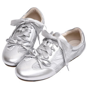 Zapatos Planos de Ballet de Cuero Genuino para Mujer Ann'S, Cierre con Tiras y Lazo, Tacón Bajo Informal, Color Plateado, para Todas las Temporadas - Product Image 4