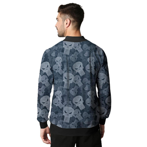 Men's Skull Print Bomber <b>Jacket</b> Casual Zipper Front <b>Fleece</b> <b>Lined</b> Autumn Wear Regular Fit Turn-down Collar Polyester Material - Product Image 4
