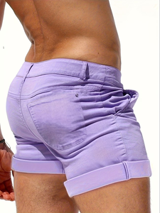Men's Solid for Cotton Denim Shorts Mid Waist Button Fly Casual Breathable Cuffs 240g Short Length Made Bangladesh - Product Image 3