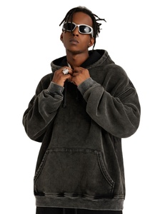 Meilleures ventes Sweat à capuche unisexe noir vieilli délavé à l'acide Style Streetwear vintage Sweat à capuche coupe surdimensionnée avec logo personnalisé en vente - Product Image 4
