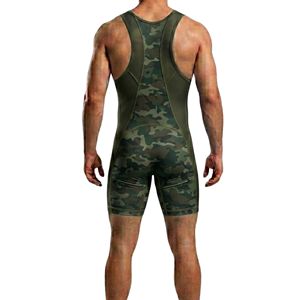 High Elasticity Green Woodland Camo Wrestling Singlet Grappling Suit Moisture Wicking Performance Sublimation Printed Singlets - Product Image 2