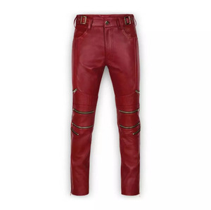 Pantalon en cuir décontracté mi-lourd pour homme, avec taille élastique en toile, logo personnalisé, design rayé droit et incurvé – Grande Vente - Product Image 1