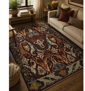 Tapis de sol rectangulaire fait main en laine, style persan, motif abstrait, antidérapant, en latex, à poils moyens, nettoyage localisé, pour salon - Product Image 3