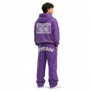 <b>Men's</b> Wide Leg Rhinestone Tracksuit Zip Up Hoodie Set Printed Cotton Streetwear Jogger Pants <b>Mens</b> High Quality Cotton <b>Sweat</b> <b>suit</b> - Product Image 4
