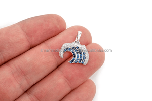 Pendentifs et breloques tendance pour enfants style Hip Hop, personnalisés, motif vague océanique bleue, testeur de diamant Moissanite, en or massif 10K - Product Image 3