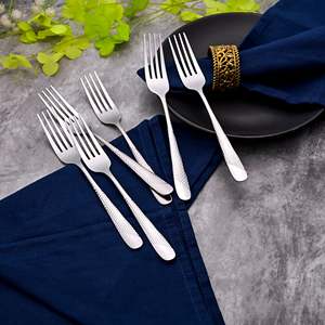 MiniGlow Silver Miniature Metal Dessert <b>Forks</b> Small Stainless Steel Handle with Wood for Dining Fruit Camping Tableware Set of 6 - Product Image 3