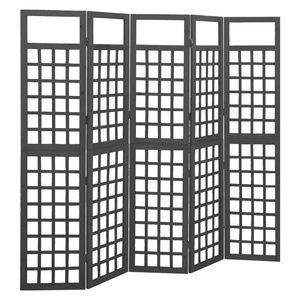 Paravent/Grille de séparation à 5 panneaux en bois de sapin massif noir 79,3''x70,9'' - Product Image 1