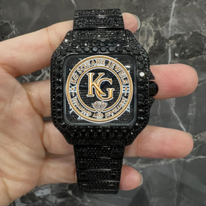 Montre analogique pour homme KG Square Jewels Hip Hop, boîtier carré noir serti de pierres - Product Image 3