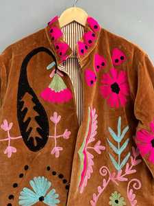 Premium Rich Brown <b>Velvet</b> <b>Women's</b> Suzani <b>Jacket</b> Hand Embroidered Bohemian <b>Women</b> Coat Uzbek Traditional Embroidery Winter Blazer - Product Image 5