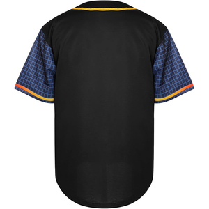 Camiseta de Béisbol Personalizada para Hombre, Cuello en V, Manga Corta, Bloques de Color, Mangas a Cuadros, Cierre de Botones, Poliéster Transpirable - Product Image 3
