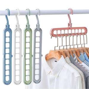 Wholesale Multi-function Hanger Wardrobe Storage Rack Clothes Hanger for Household Colorful <b>Plastic</b> Space Saving Folding 9 in 1 - Product Image 1