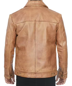 Bright Colors Fine Quality Soft Touch Cowhide Leather Winter High Street Stand Windproof Breathable <b>Slim</b> <b>Fit</b> Fashion <b>Jacket</b> - Product Image 2