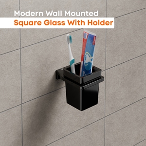 Porte-gobelet mural moderne en verre carré avec support pour salle de bain, organiseur de tasses en acier inoxydable pour hôtel - Product Image 2