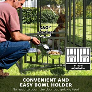 Cuccia per Cani da Esterno Girevole a 360 Gradi con Ciotole Regolabili su 4 Livelli, Copertura Impermeabile e Struttura in Rete Saldata XXL 3.9FT X 3.9FT X 6FT - Product Image 6