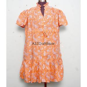 Vestido Mini de Algodón 100% Puro para Mujer, Estampado Floral Hecho a Mano en India, Lavable, Ecológico, Transpirable, Cintura Alta, Estilo Boho, para Oficina - Product Image 1