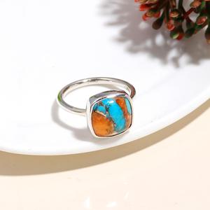Oyster <b>Turquoise</b> <b>Ring</b> 925 Sterling Silver Cushion Gemstone Handmade Luxury Jewelry Women February Birthstone Gift Silver Plated - Product Image 3
