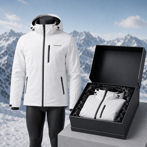Veste de ski imperméable à capuche blanche pour homme, fermeture éclair, logo personnalisé sur le devant, isolation synthétique, vêtements d'extérieur, veste de ski - Product Image 6