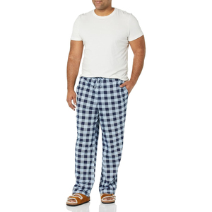 Pantalon de survêtement homme en coton à carreaux bleus, taille mi-élastique avec cordon de serrage, décontracté, léger et respirant, idéal pour l'été et la détente, avec poches - Product Image 3