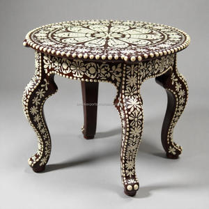 Mesa Redonda de Madera con Incrustaciones de Hueso Artesanal, Elegante Patrón Floral, Acento Premium PARA EL Hogar, Estilo Interior de Lujo - Product Image 5