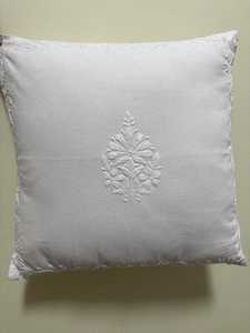 <b>Indian</b> Embroidered Cushion Covers, Chikankari Hand Embroidery Floral Motifs Artisanal <b>Throw</b> Pillows - Product Image 3
