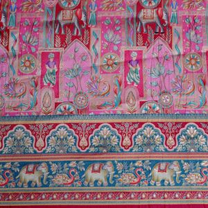 ผ้าแจ็คการ์ดเนื้อนุ่มสีชมพูอ่อน ยี่ห้อ AMBICA PRINT ผ้าฝ้ายโบรเคดลายมูฮัล ช้าง นกยูง ขนาด 54/55 นิ้ว - Product Image 5