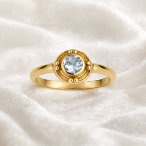 Brass Gemstone <b>Ring</b> Blue Topaz Round Bezel Setting Natural Stone Fixed Size Minimal <b>Statement</b> Handmade Women's Jewelry - Product Image 4