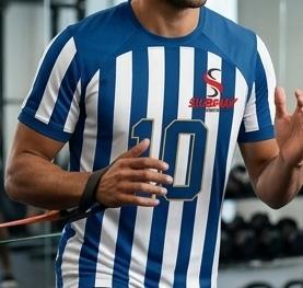 Camiseta de Fútbol a Rayas Azules y Blancas para Hombre, Número 10, Manga Corta, Cuello Redondo, Transpirable, de Poliéster, Corte Regular - Product Image 4