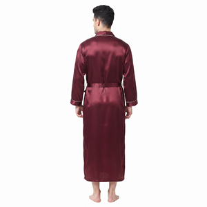 Robe de nuit en satin pour homme, manches longues, hiver, décontractée, en tissu polyester soyeux, respirant, pour dormir et se détendre à la maison - Product Image 2