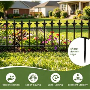 Confezione da 10 Recinzioni Pieghevoli Nere da Giardino 2m/1m, Barriera per Animali Senza Scavo, Recinzione Decorativa in Metallo per Prato e Vialetti Esterni - Product Image 6