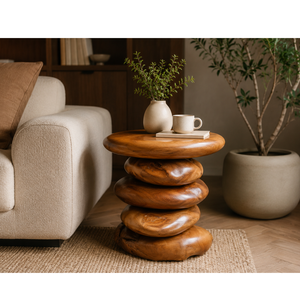 ARTERRA Premium Handmade Eco-Friendly Teak Wooden Stacked Pebble Side <b>Table</b> Nightstand Accent <b>Stool</b> for Modern Hotel Decoration - Product Image 6